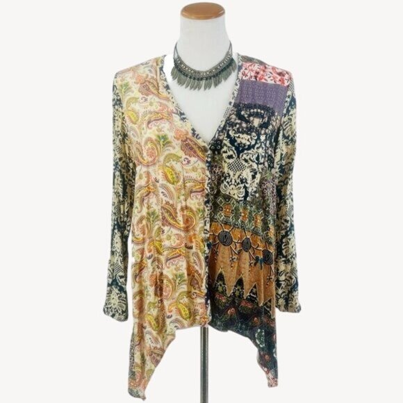 Artisan De Lux X Anthropologie Boho Paisley Asymmetrical Button Down Top - Picture 3 of 16